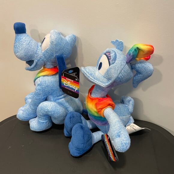 Disney New LOT OF 2 plush Pluto and Daisy rainbow scarf rainbow top bow pride - Picture 7 of 11